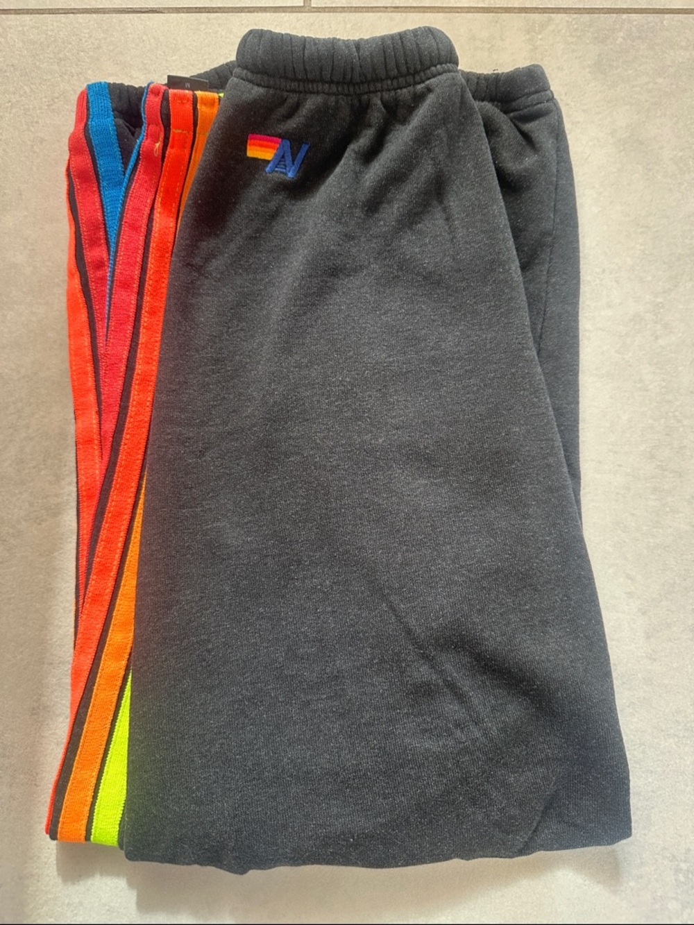 Aviator Nation Five Stripe Sweatpants with Rainbow Side Stripes